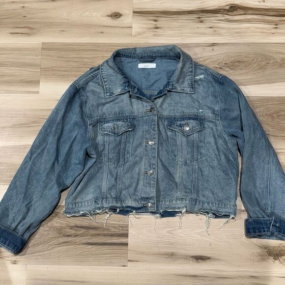 Talulah Distressed Blue Jean Cropped Jacket Women’s Large - Picture 1 of 4